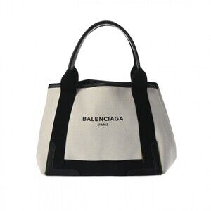 BALENCIAGA Cabas White Black Canvas Leather Handbag